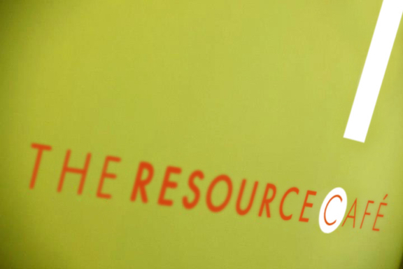 The Resource Cafe wall with new logo graphics