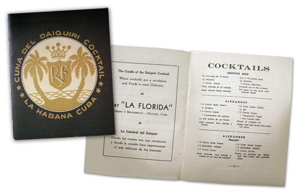 Original Floridita cocktail menu design