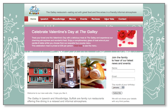The Galley web site home page
