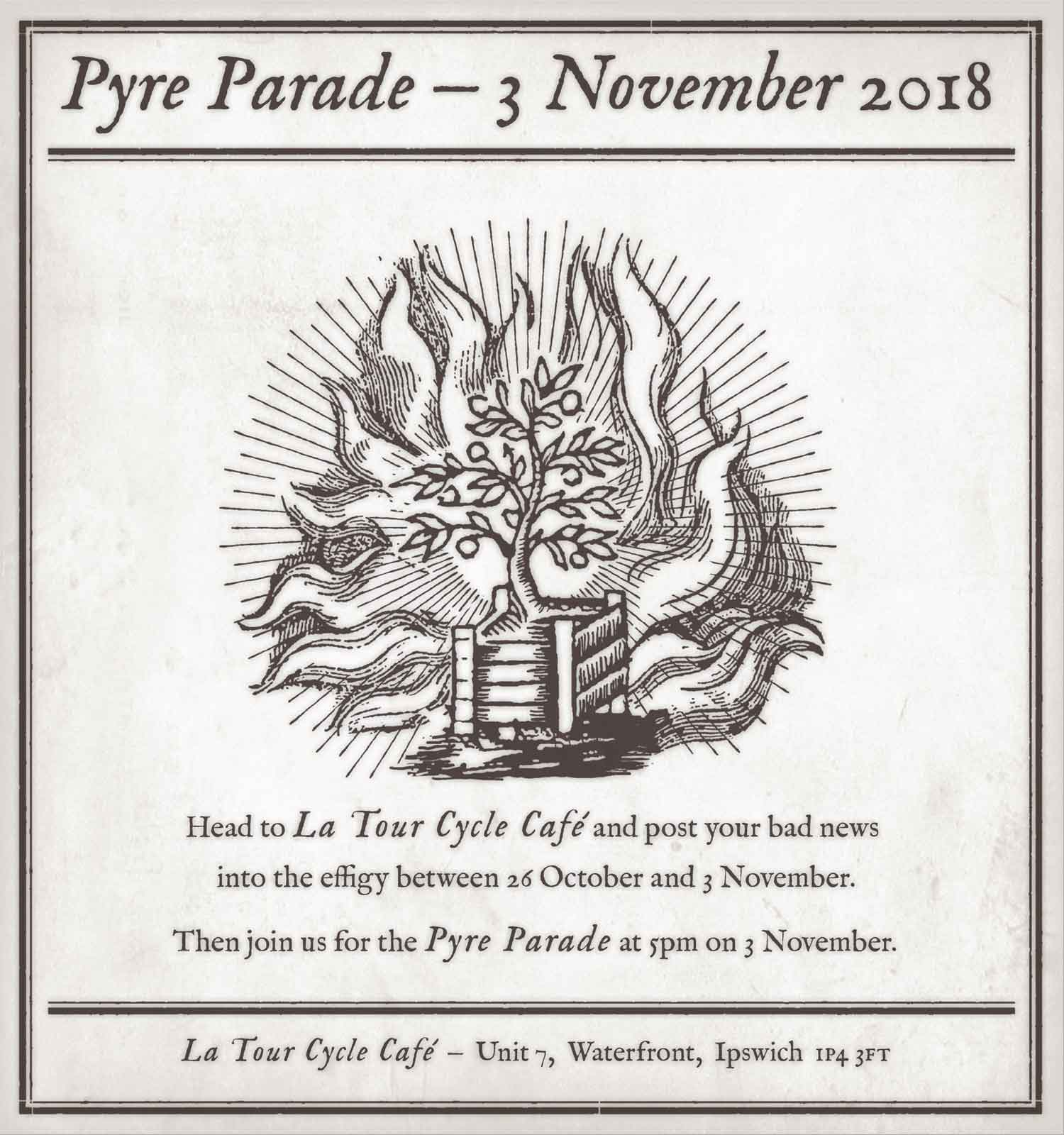 Pyre Parade Bad news flyer