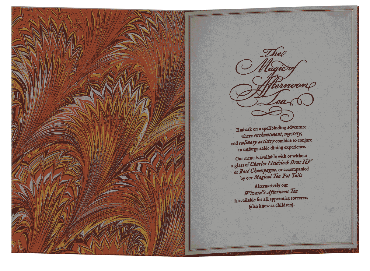 The Magic of Afternoon Tea menu under UV light