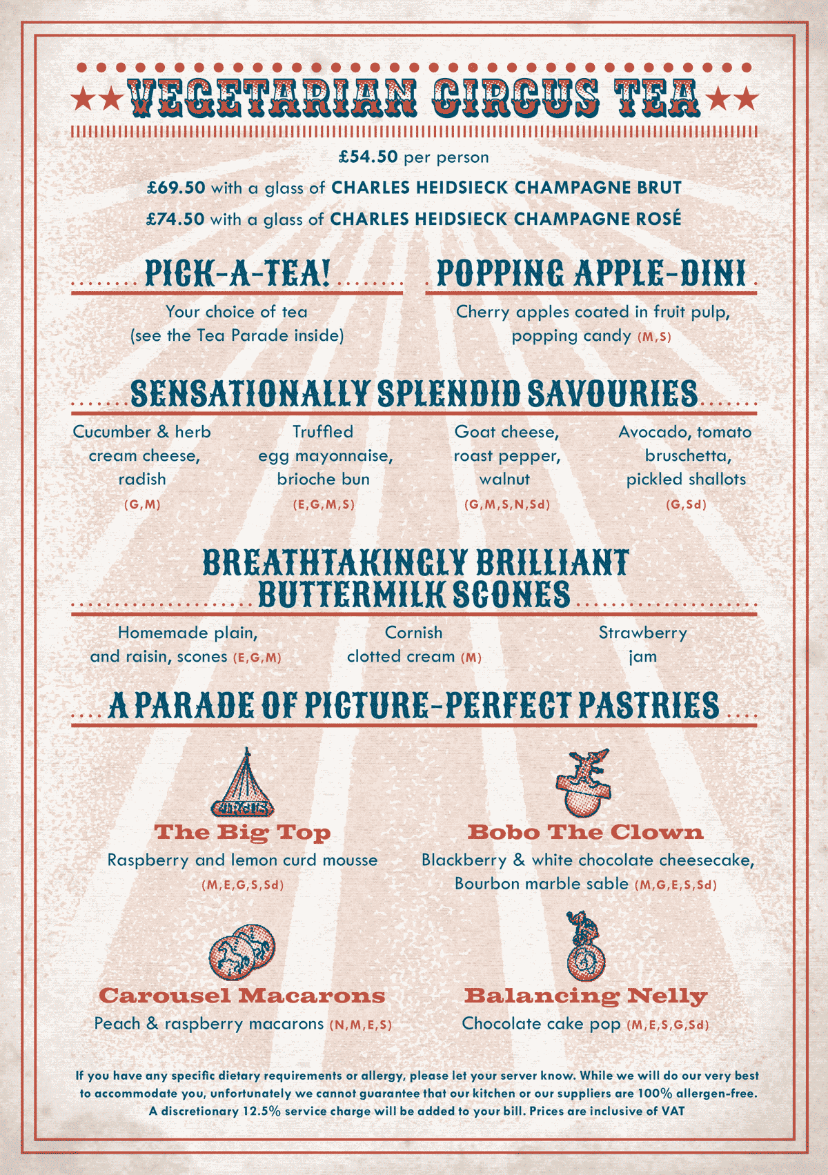 Circus Afternoon Tea example menu page